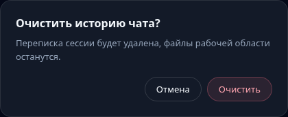 Подтверждение очистки истории: переписка будет удалена, файлы рабочей области останутся